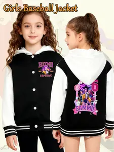 K-Pop Demon Hunters Girls Hooded Baseball Jacket, Vibrant Cartoon Design, Comfortable Fit, Fashionable Kids Outerwear, Birthday Gift