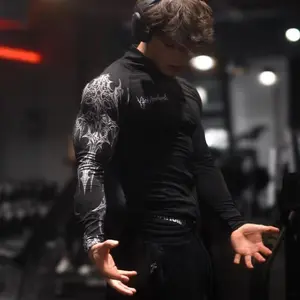 Dark style hot pressed personalized sports and leisure fitness jacket men's zipper training slim fit fast drying long sleeved jacketRAIMENTRY