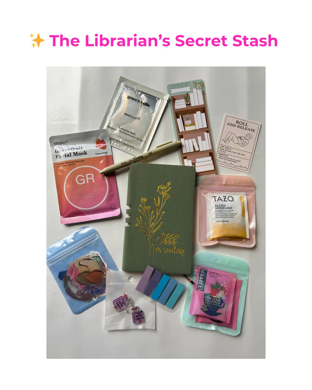 The Librarians Secret Stash- Bookless Bundle with Librarian Curated Bookish Surprise Items Self-Care Accessories and Personalized Intention Card Daily Guided Journal Travel Diary Notebook