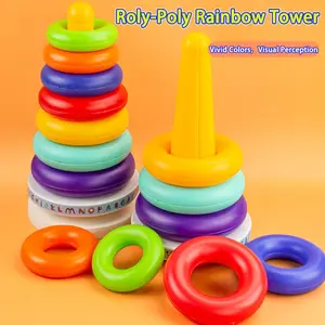 Roly-poly Rainbow Tower Stacking Educational Toy Stacker, STEM sensory learning toy, color recognition game, Fun sounds, with roly-poly design and mechanical bell feature, made of ABS material, a perfect choice for children's birthday and holiday gifts