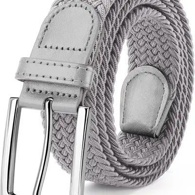 4 Pack Woven Braided Stretch Belt Set Adjustable Silver Buckle 4 Pack Stretch Braided Belt Set Adjustable Woven Elastic  main image 3
