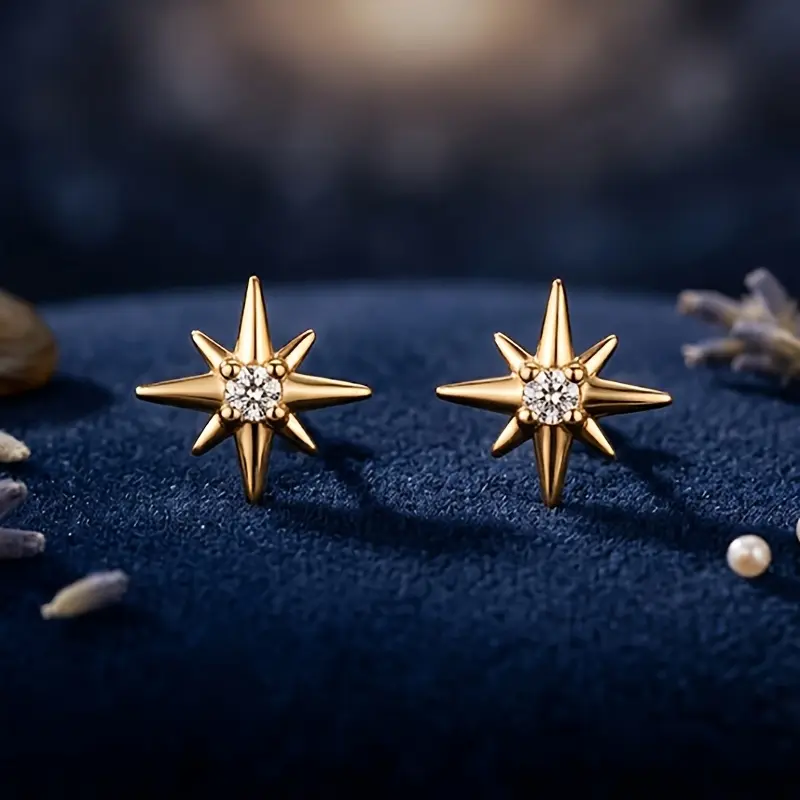 1 Pair of Exquisite Small Octagonal Star Earrings - Unisex Hypoallergenic Mini Stackable Layered Earrings - Light, Easy to Wear - Inlaid with Sparkling Synthetic Stones - Suitable for Daily Casual, Parties, Dates