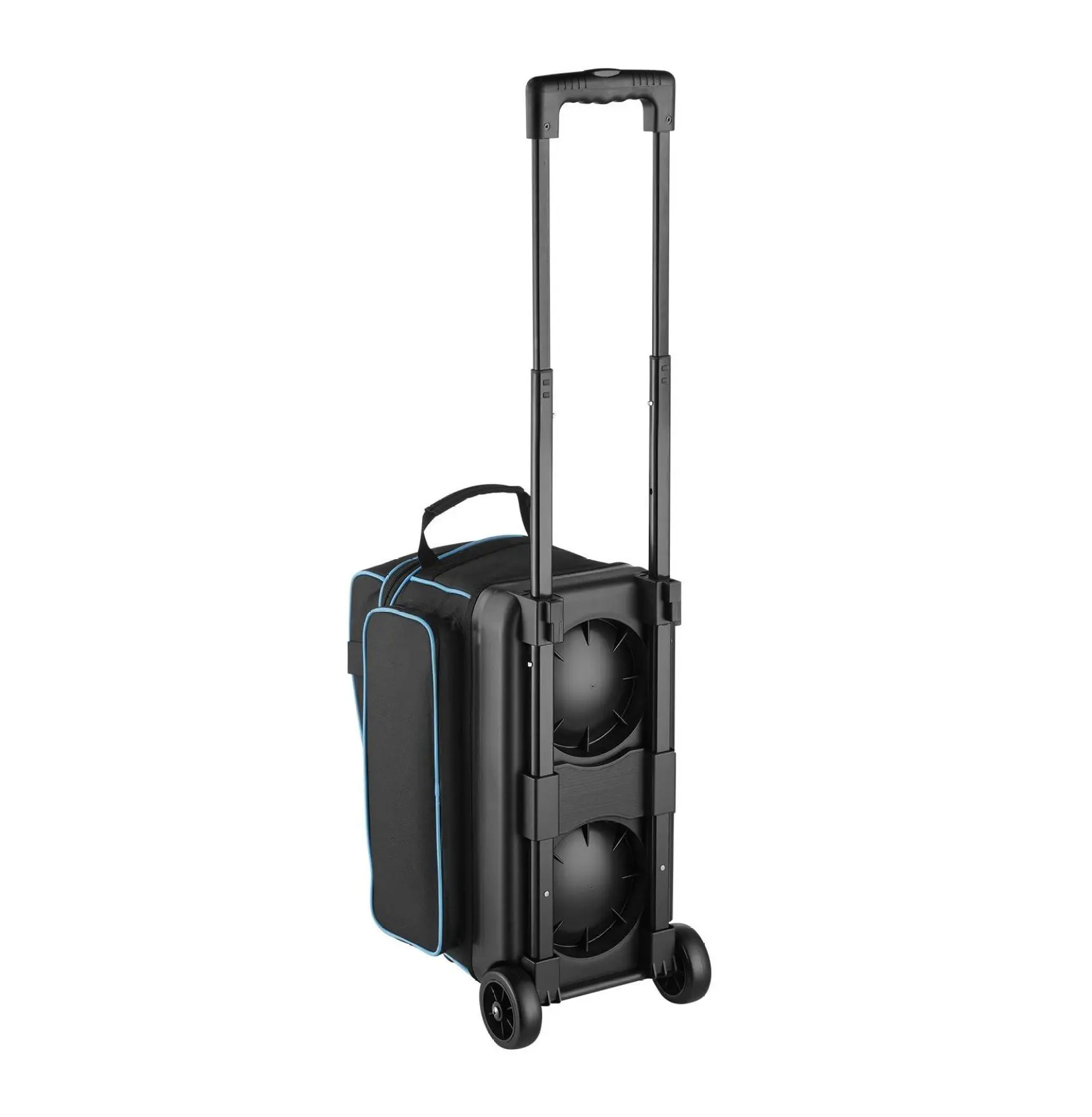 2 Ball Bowling Bag with Wheels, Shoe Compartment, Roller Bowling Bag for Men & Women, Heavy Duty 600D Oxford, Retractable Handle, Accessory Pockets Black & Blue Integrated Handle