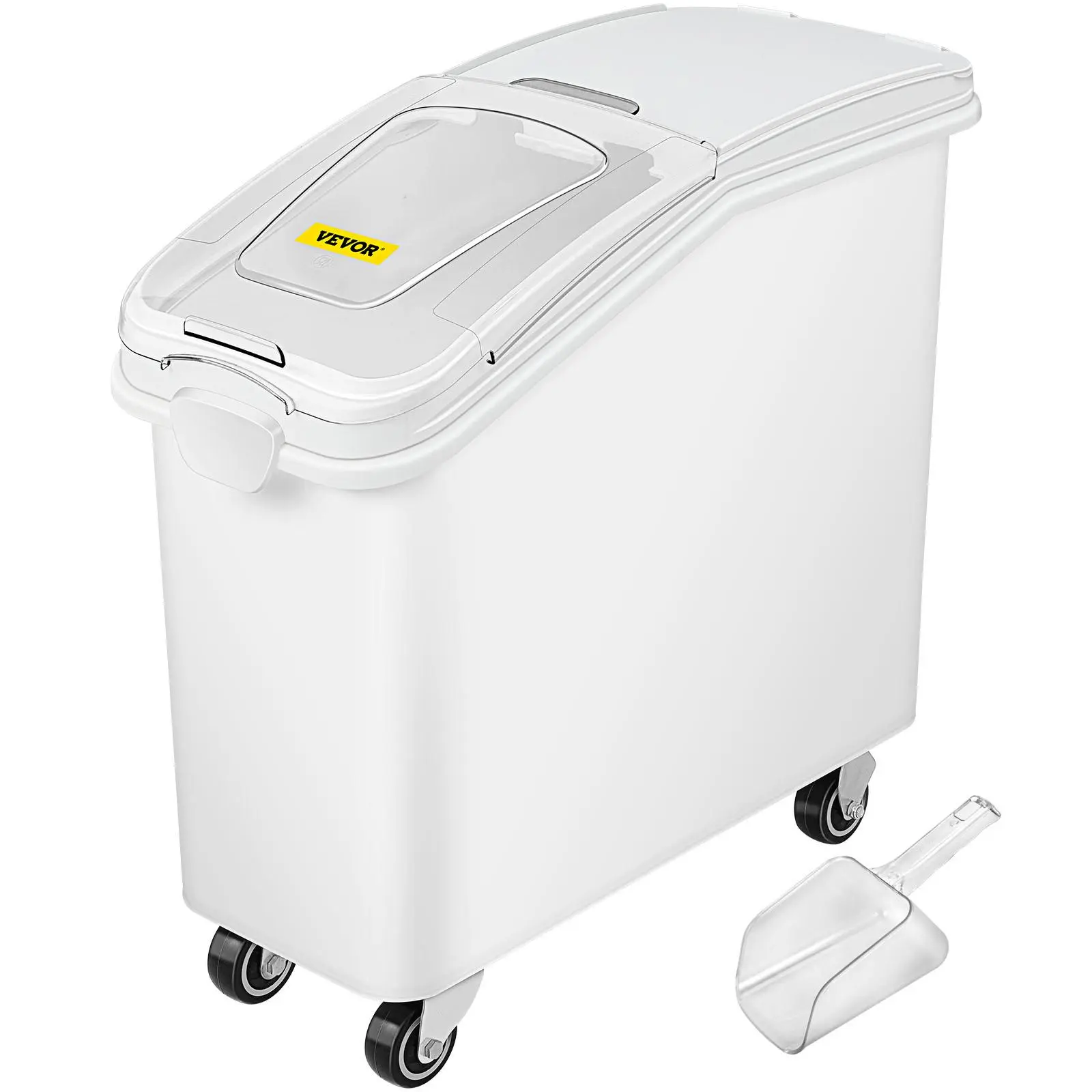 VEVOR Ingredient Bin 21 Gallon with Scoop, TikTokShopBlackFriday, 400-Cup Capacity Commercial Ingredient Bin Stackable, White Mobile Ingredient Bin for Kitchen Storage Container Slide