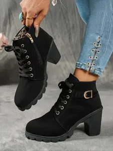 New Women's Roman Style High Heel Sandals with Metal Buckle, Elegant Stylish Rubber Short Boots for Outdoor Travel and Camping, Perfect Holiday Footwear