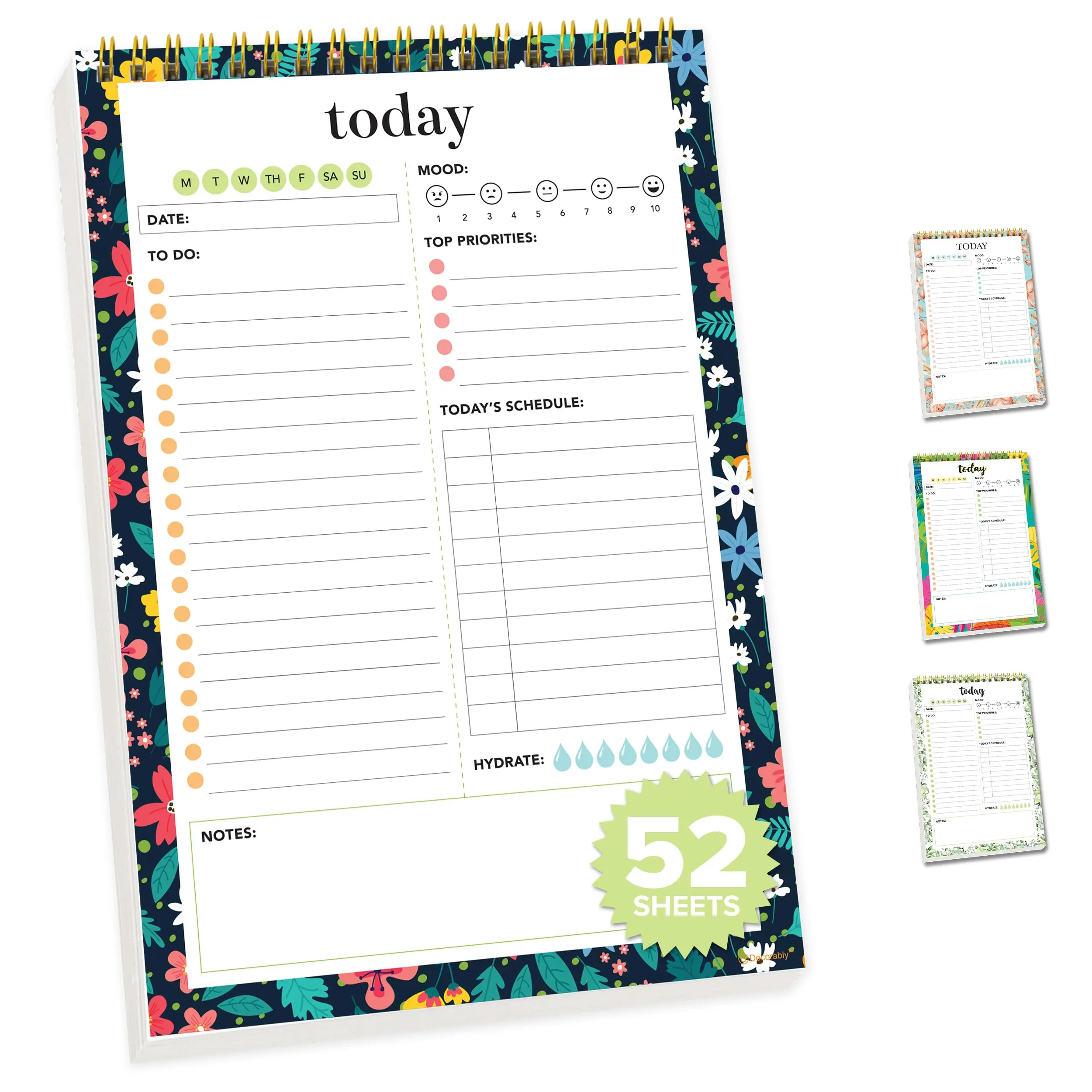 Daily Planner Pad with Schedule, To-Do List Notepad, Tear Off Sheets, 52 Sheets, 6.5x10in