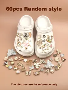 Random 60pcs mixed Floral Shoe Clips DIY Decoration，Shoe Accessories Suitable for Women'S Sandals, Slippers, Beach Bag Multi-functional Shoe Clip Accessories, Very Suitable for Festivals and Birthday Party Gifts