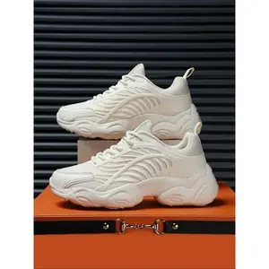 Unisex Stylish Outdoor Height-boosting Sneakers, Unique Line Patterns & Mixed Materials, Perfect for Couples & Active Lifestyles, Closed