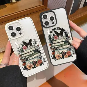 Moonlight Flower Pattern Magnetic Phone Case Supports Wireless Charging for iPhone 17 15 16 14 Pro Max 13 12 11 XS AIR Plus E Shockproof Non Slip Protection Silicone Transparent Acrylic Cover Cellphone Protective