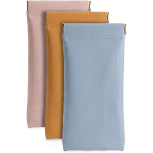 3-Pack PU Leather Soft Eyeglasses Pouches – Squeeze-Top Sunglasses Cases for Men & Women – Portable & Protective Travel Glasses Holders