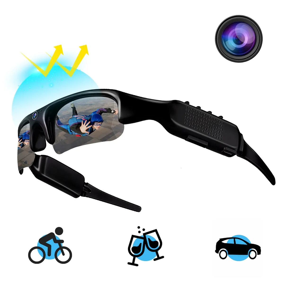 Smart Glasses with Camera, 1080P HD Video Recording Glasses, Bluetooth Audio, Wireless Smart Glasses – Smart Glasses with Color-Changing Lenses for Travel, Sports, Outdoor Use, Smart Eyewear, Electronic Gadgets, Glasses That Record
