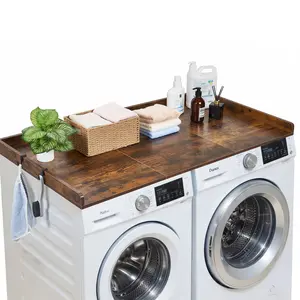VEVOR Washer Dryer Countertop, 54 x 27.5 in Wooden Washer and Dryer Topper with Edge & 2 Hooks, Water-Resistant Laundry Machine Topper for Laundry Closet Pantry Counter Organization and Storage, Brow