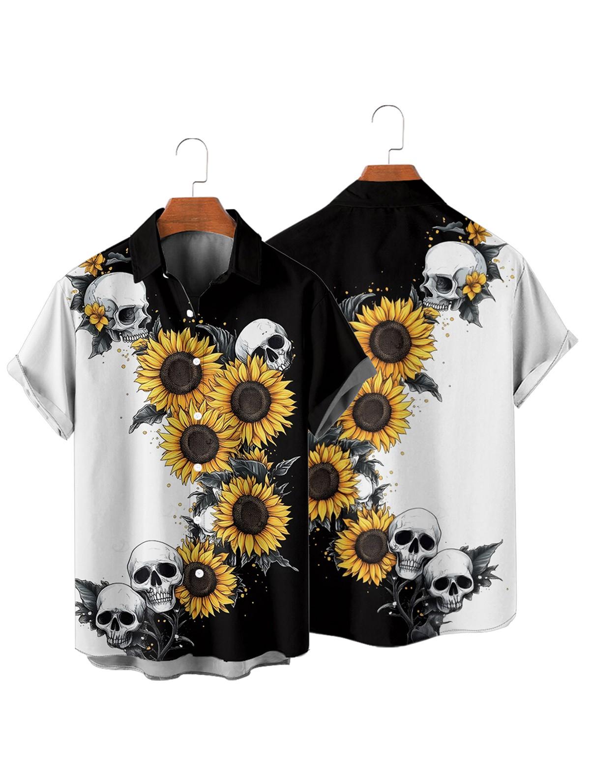 2026 Women's Gothic Dresses Contrast Color Sunflower Skulls Pattern Ruched Bust Dress Sweetheart Neck A Line Mini Holiday Dress