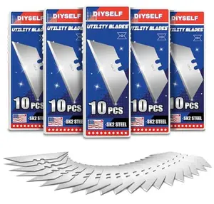 DIYSELF 50 Pack Utility Knife Blades, SK2 Box Cutter Blades, Heavy Duty Utility Blades Refills with Storage Box, Razor Blades for Box Cutter, Cardboard, Carpet, Leather, Drywall, Standard Size Blades