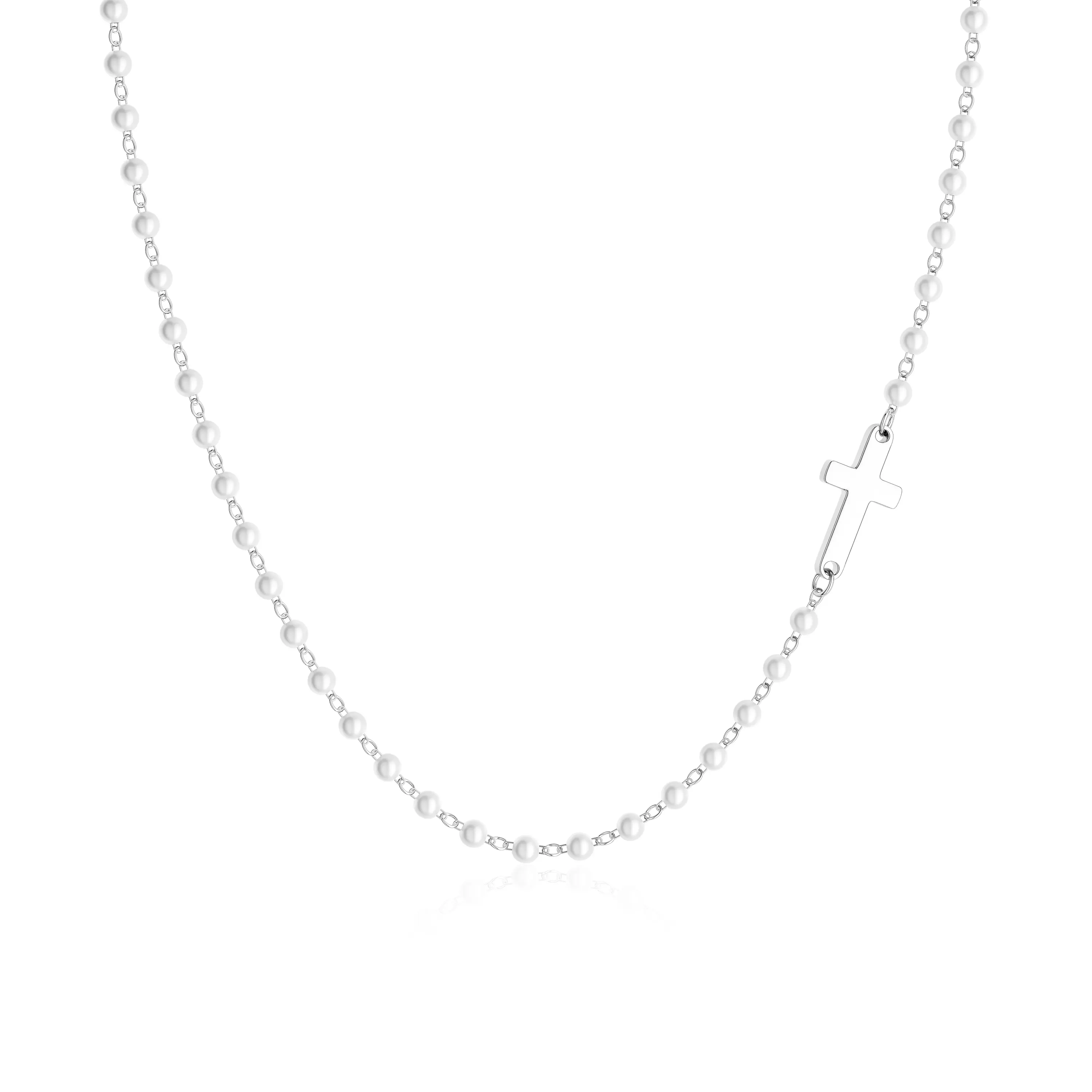 sideway cross pearl Silver