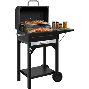 Charcoal Smoker Grill Combo with Offset Firebox – Heavy Duty BBQ Grill with Side Shelf & Warming Rack, Portable for Outdoor Cooking, Backyard, Camping, Tailgating