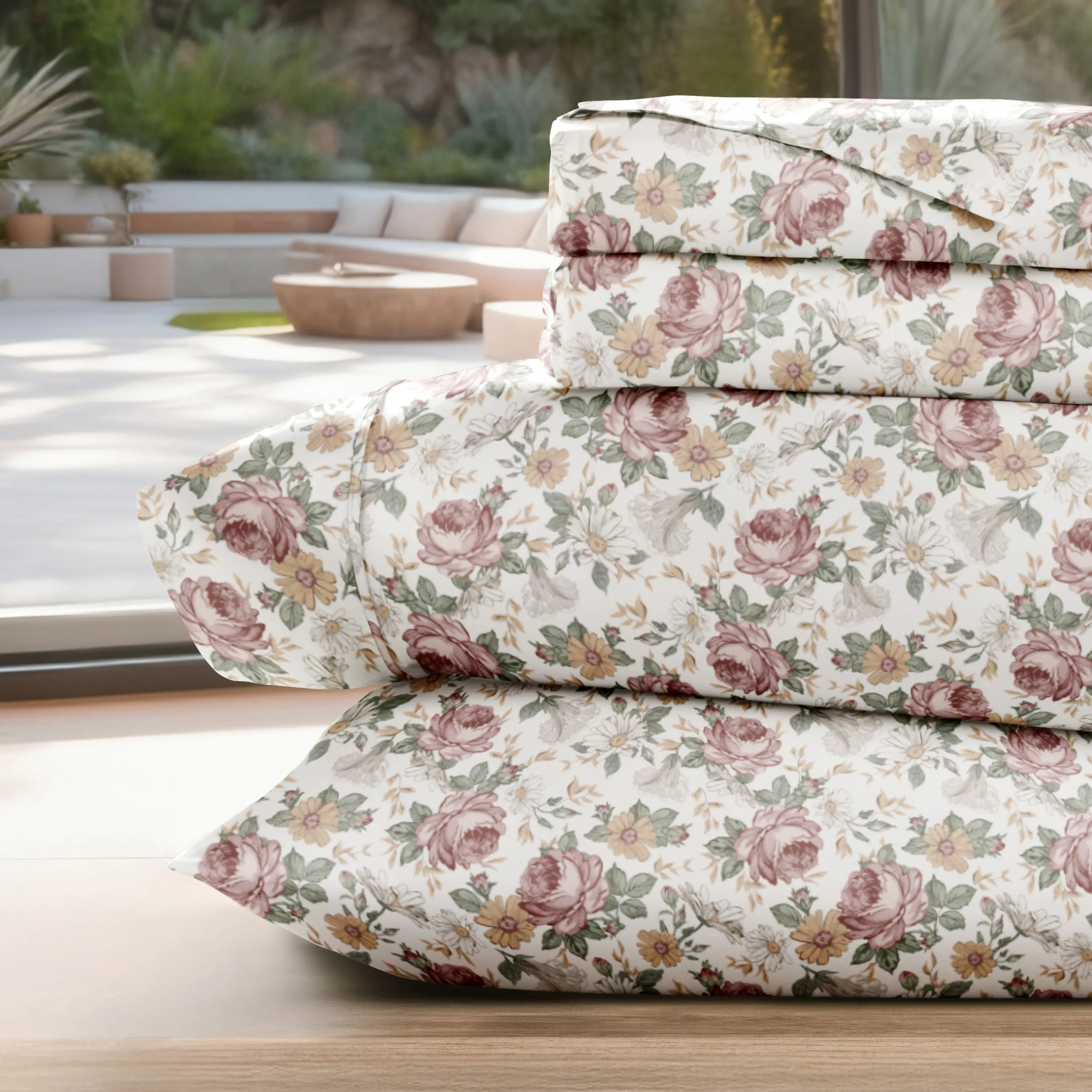 Blooming Floral 4-Piece Pattern Sheet Set