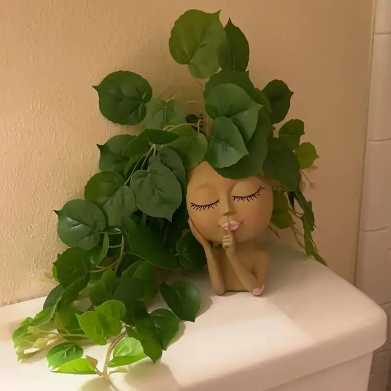 Creative Figure Statue Design Flower Pot, 1 Count Closed Eye Face Design Succulent Planter, Face Flower Vase For Indoor Outdoor Plant