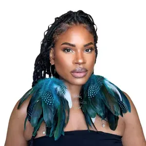 Lake Blue and Lake Blue Poker Dotted Feather Earrings, Short Feather Earrings, Dangle Earrings, Jewelry Accessories