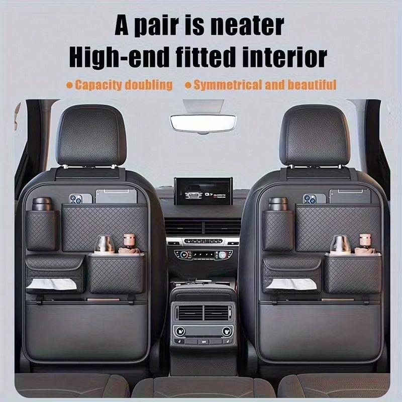 TAIMASI 1pc Diamond Pattern PU Leather Car Seat Back Organizer For Kids - Multi-Pocket Storage Space - Perfect For Thanksgiving, Christmas, New Year's, Easter, And Back-To-School Season