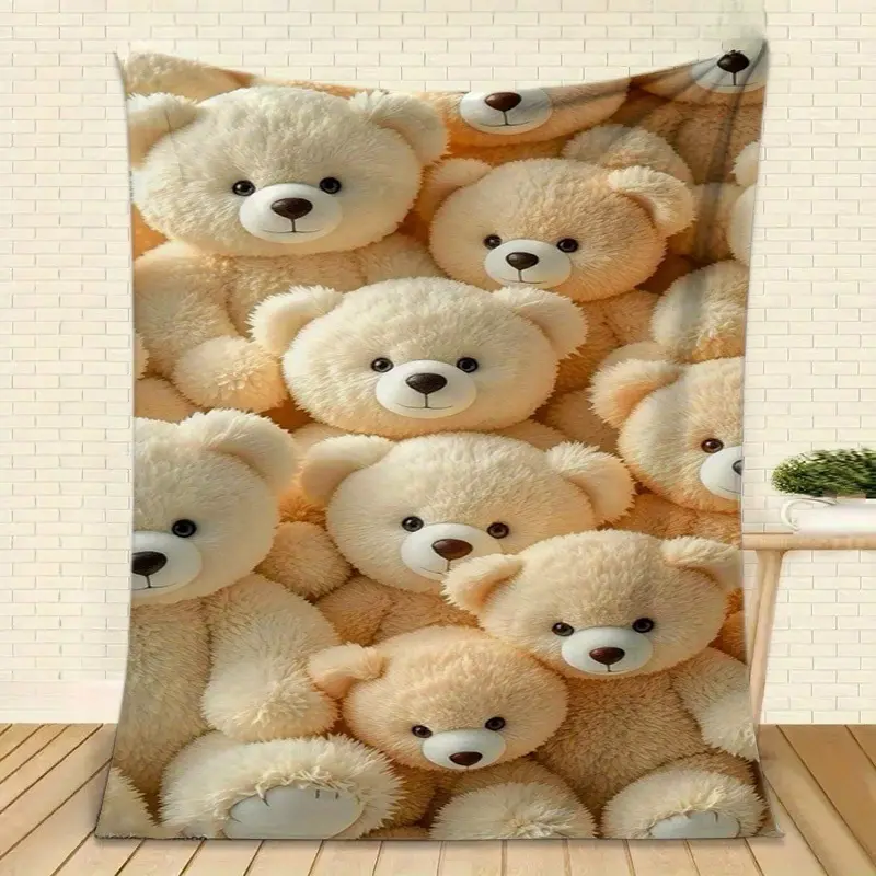 Cute Relaxed Bear-Print Halloween Blanket - Soft, Warm Textile Throw, Douyin-Style, Ideal for TV Use & Gifting to Loved Ones