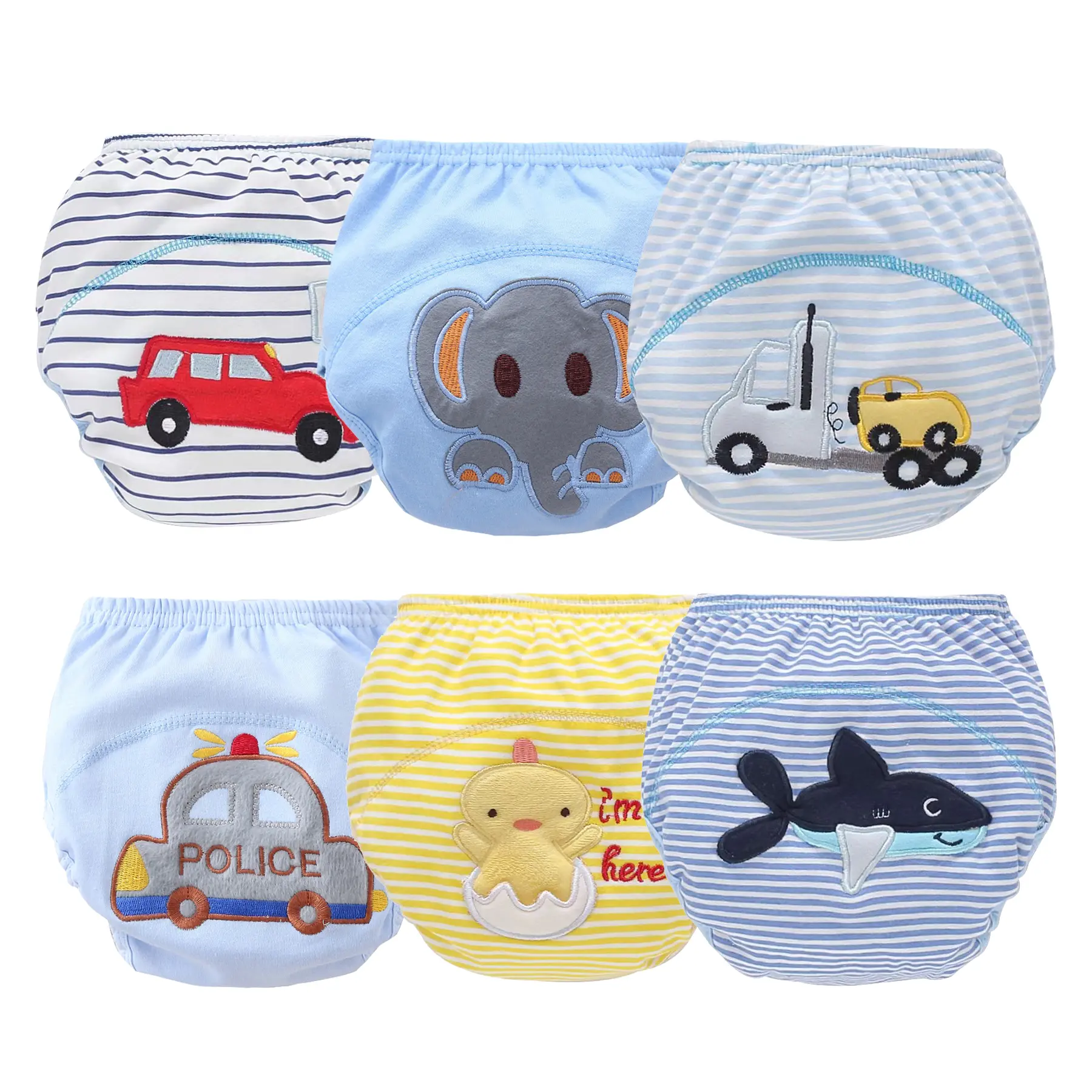 6-Pack Cartoon Embroidery Training Pants for Boys Cotton Potty Underwear Reusable Toddler Training Underwear Infant Absorbent Underpants Waterproof Baby Briefs Cloth Diaper