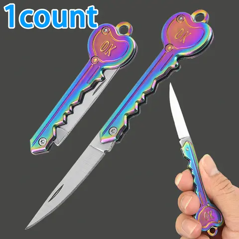 【Black Friday】Mini Stainless Steel Key-Shaped Folding Knife, Creative Keychain Accessory, Portable Multipurpose Utility Knife for Unboxing, Camping, and Outdoor Use