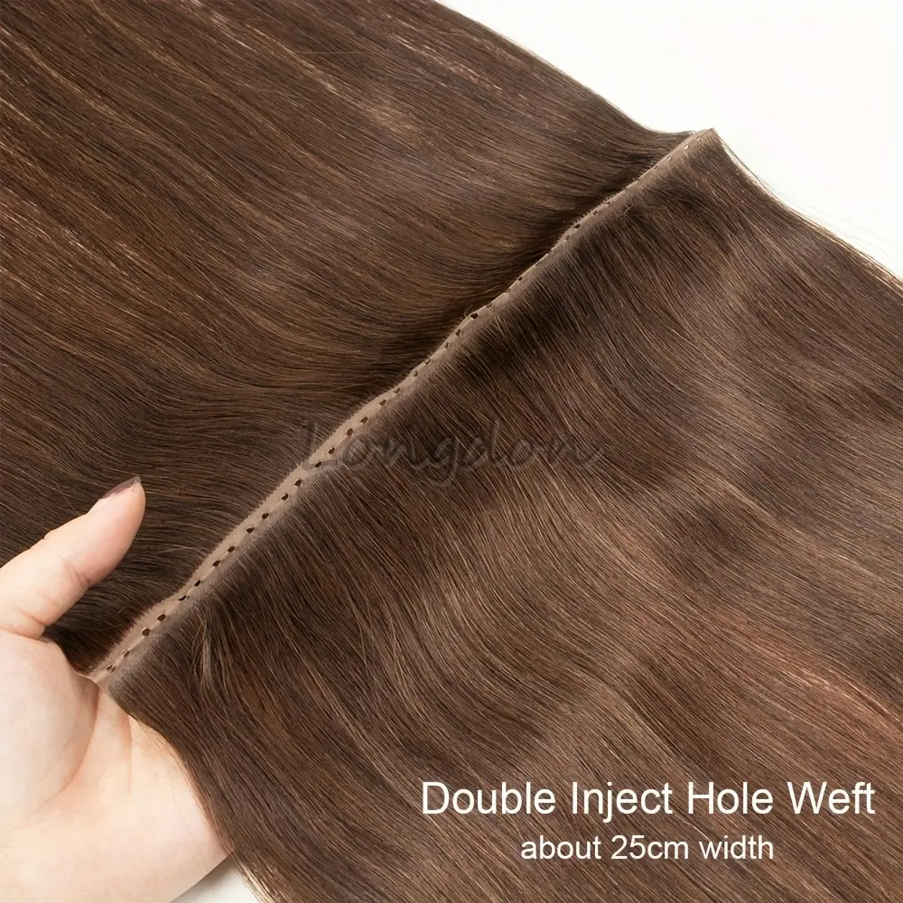 Women's 2025 Fashion Wholesale Real Human Hair Extensions - 12in,16in,20in,24in Twin Tabs Long PU Weft, 40-50g Straight, No Glue Microlink Application, Multi-Size Invisible Hairpiece for Party Wear