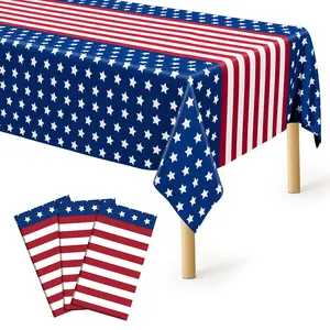 3 Pack 4th of July Tablecloths, 54" x 108" Patriotic Plastic Tablecloth, Rectangle Fourth of July Table Cloth Red White Blue Tablecover, Patriotic Party Supplies Independence Day Decorations