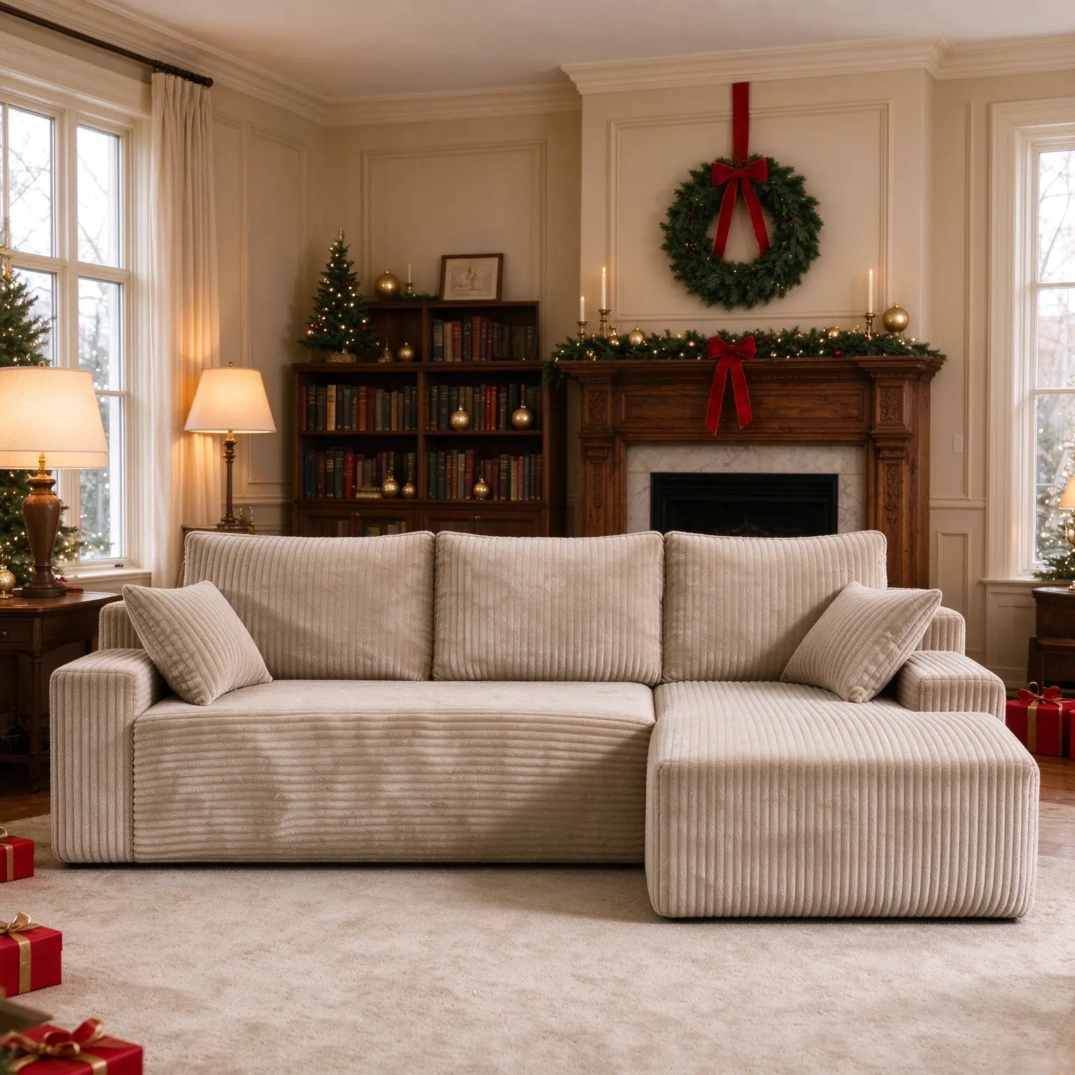 Modern Modular L-Shaped Sectional Sofa Couch - Soft Corduroy Chenille Blend, 1500 lbs Sturdy Cloud-Soft Foam, 27.56in Deep Seat, Pre-Assembled Boneless Design, Extra Table Console, Anti-Slip Base, Farmhouse Style, Sofa with Chaise for Apartments