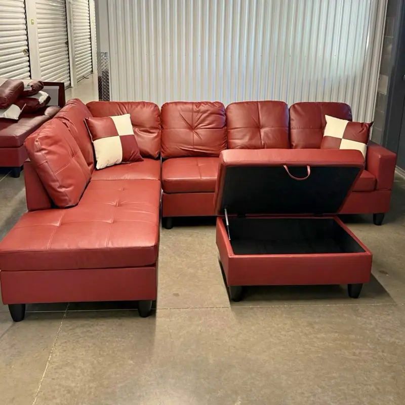 Brand New Faux Leather Sectional Sofa Couch With Storage Ottoman