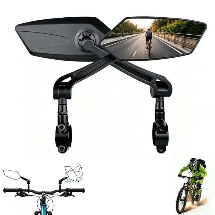 2 pcs Bike Mirror, 1 Pair of Bike Mirrors, Adjustable 360° Rotatable Handlebar Rearview Bicycle Mirrors, Wide Rear View Mirror for Mountain Bikes, City Road Bikes, E-Bikes, Motorbikes,  Easy Install, Outdoor Riding Small Convenient Rear View Gadget