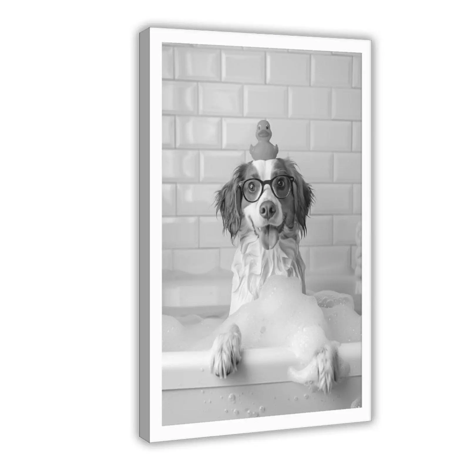 Brittany Spaniel Bathtub Scene Rustic Canvas Print - Funny Animal Wall Art, Pet Lover Gift, Farmhouse Bedroom Decor, Unframed 1-Piece Multi-Size Home Supply Poster, Decoration, Printed Fabric