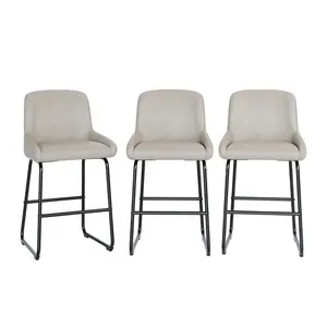 Modern Industrial Bar Stools Set of 3 – PU Leather Counter Height Chairs with Backrest & Footrest, Stylish Upholstered Seating for Kitchen Island/Dining Room/Cafe,Grey