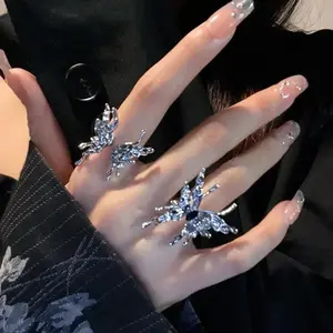 2PCS SET Punk Irregular Liquid Metal Butterfly Adjustable Open Rings For Women Aesthetic Egirl Gothic Trend Insect Y2K Jewelry