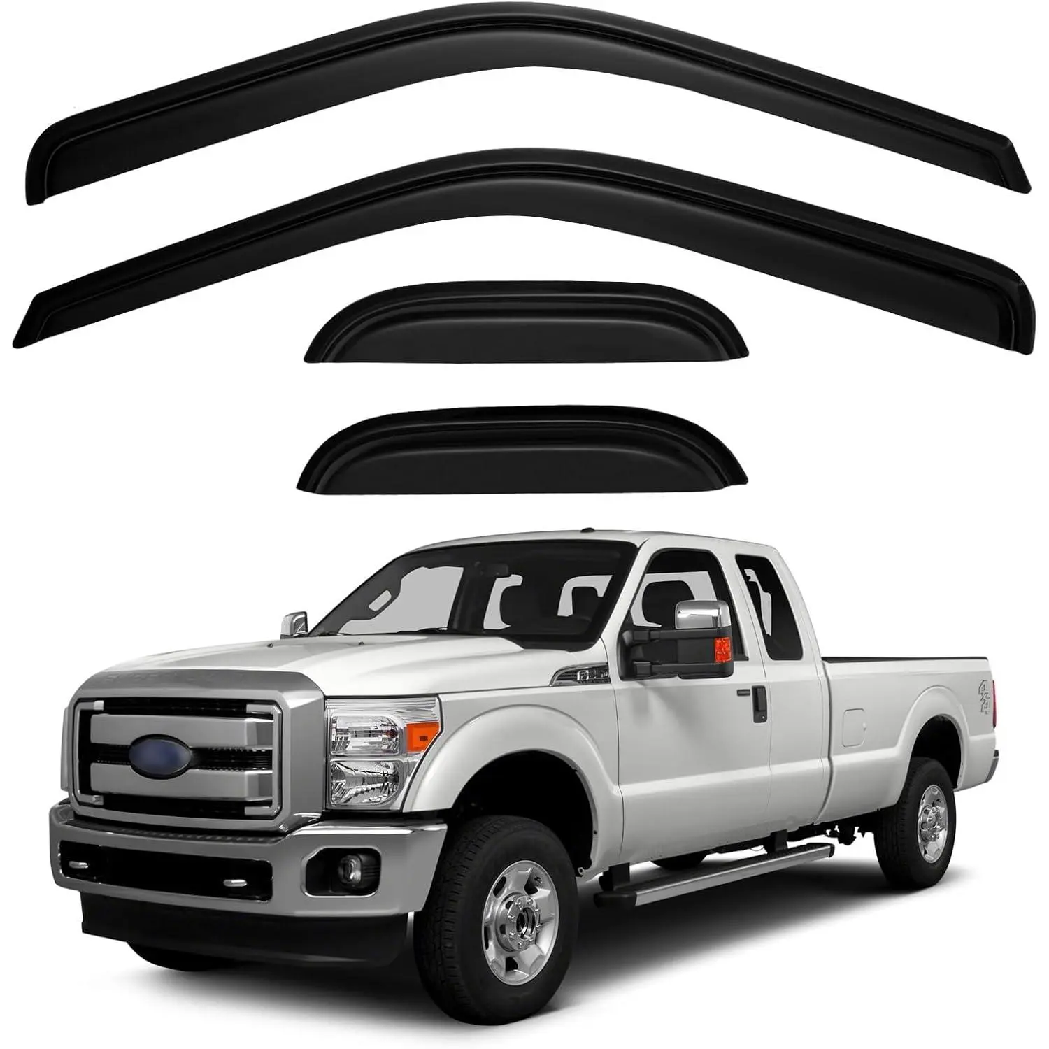 Reinforced Acrylic Truck Side Window Visor Set - Sun Protection Sun/Weather Shield, High Viscosity Tape Included, Assembly Required, for 1999-2016 Ford F250 F350 F450 Super Duty Extended/SuperCab (Contact for Assistance)