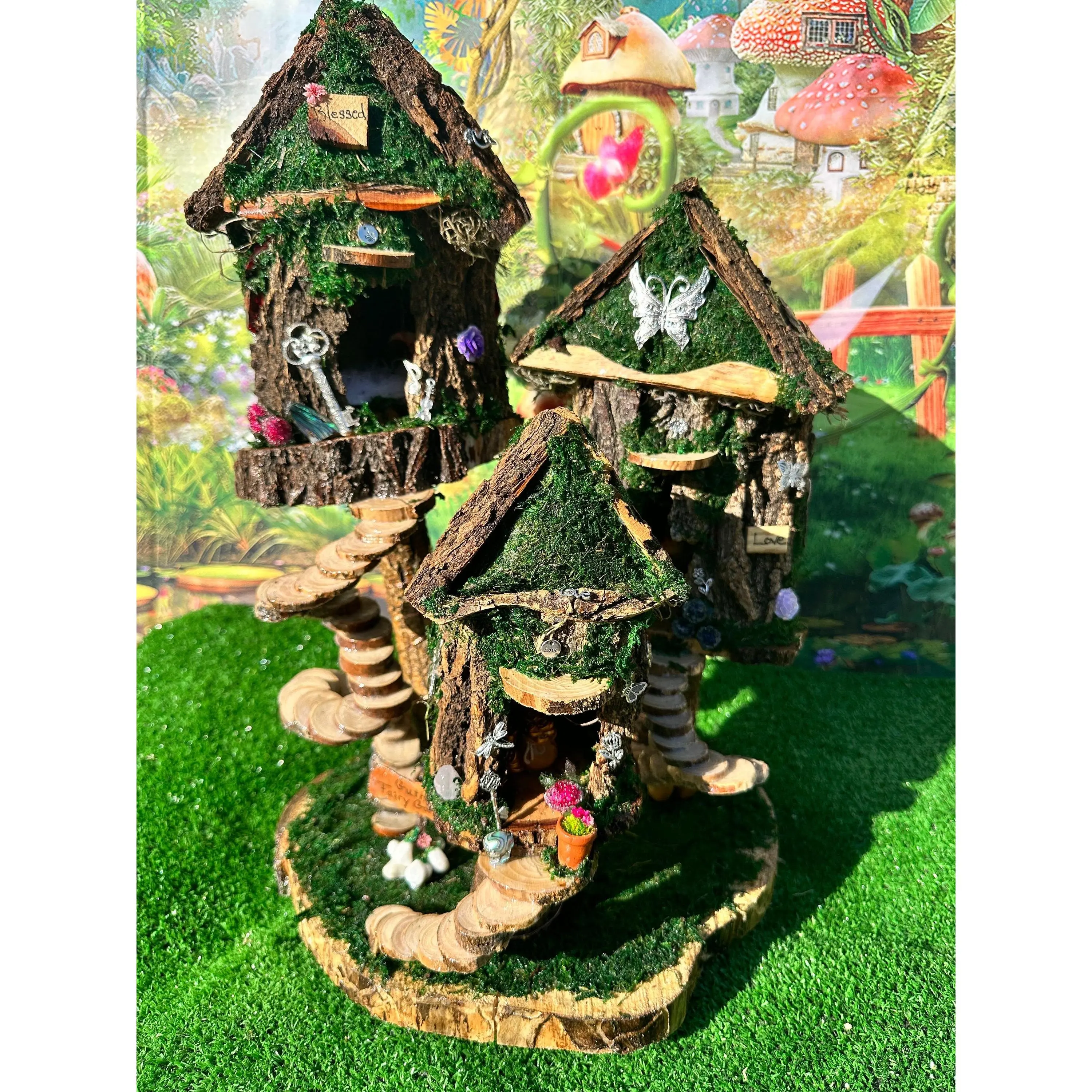 Breathtaking Large Fairy House Fully Decorated With Furniture And Lights Large Outdoor Fairy Houses Large Fairy Garden