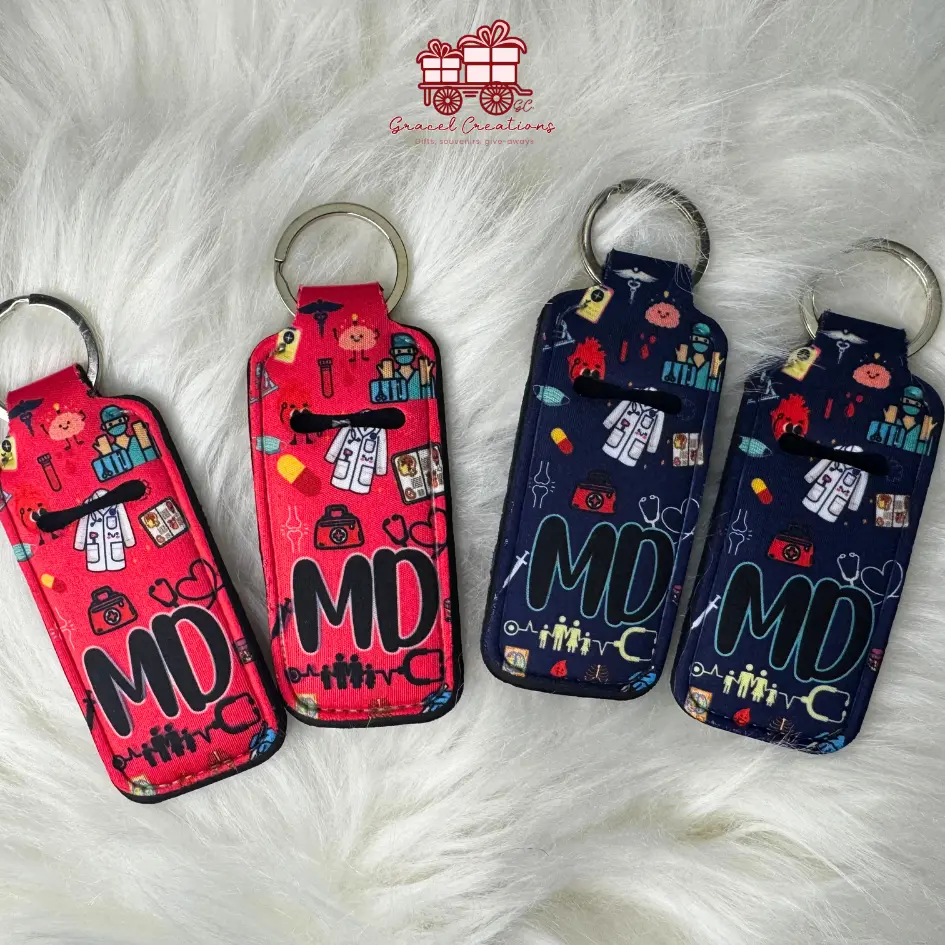 Sublimated Lipbalm Lipgloss Keychain Holder MD Design in Vibrant Colors for Medical Doctors Durable and Stylish Accessory