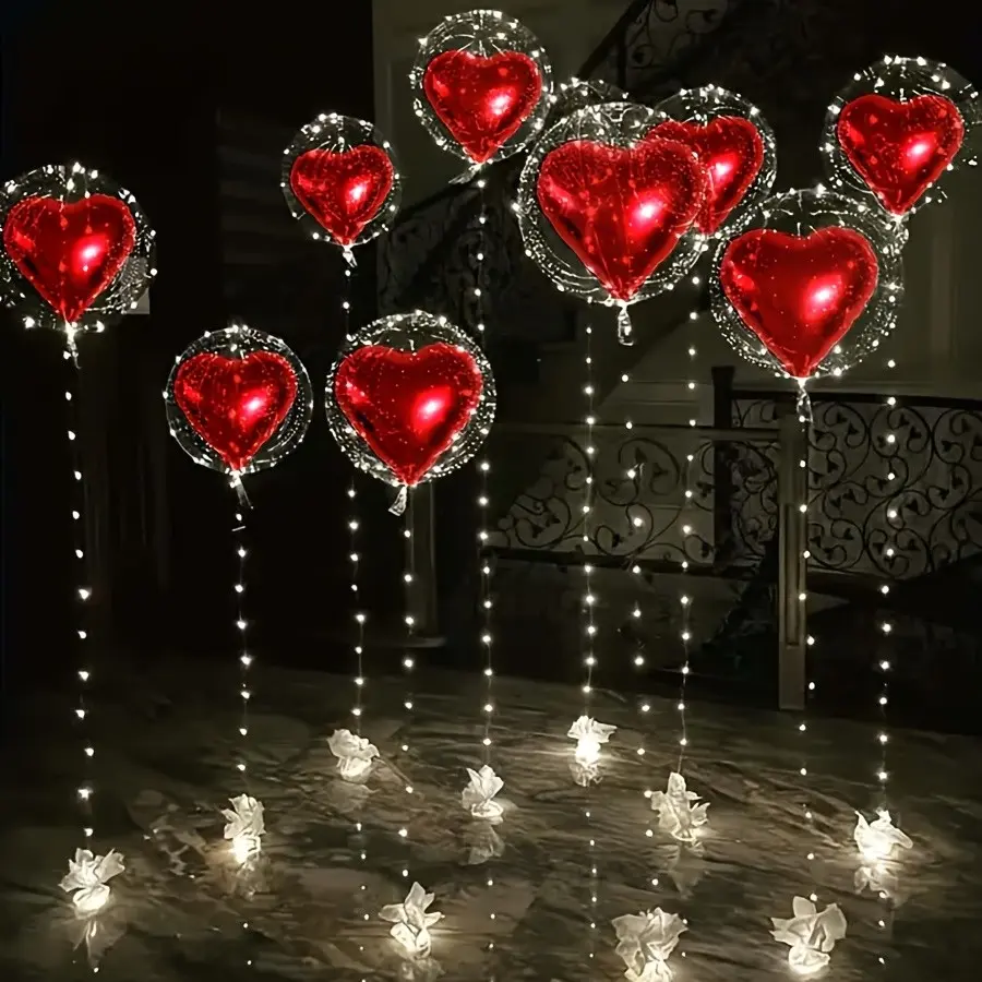 10-Piece Set Transparent Bubble Balls Heart Aluminum Foil Balloons, Party Balloons, Valentines Balloons, Perfect for Valentine's Day Birthdays Weddings Proposals Anniversaries