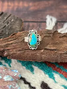 Handmade Sterling Silver Sonoran Mountain Turquoise Adjustable Ring " Signed Nizhoni" (1)