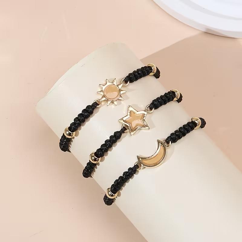 ​​3/6-Pack​​ Glow-in-the-Dark Celestial Bracelet - Adjustable Woven Sun Moon Star Jewelry | Luminous BFF Best Friend Soulmate Gifts for Boyfriend Girlfriend Couples Teens | Anniversary Valentine's Birthday Christmas Gift