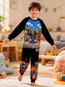 Kids Long Sleeve Pajama Set, Italian Brainrot Shark Tung Sahur Print, Casual Fitted Sleepwear for Teens, Best Kids Gift