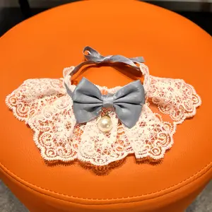 Elegant Pet Collar Scarf Set, Princess Style Bowknot Design, Polyester Fabric, Suitable for Small Medium Pets, All Seasons Use