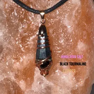 Pendulum Style Black Tourmaline Copper Wrapped Orgone Pendant. Energy Protection Necklace. Copper Quartz Crystal Orgonite with Himalayan Salt