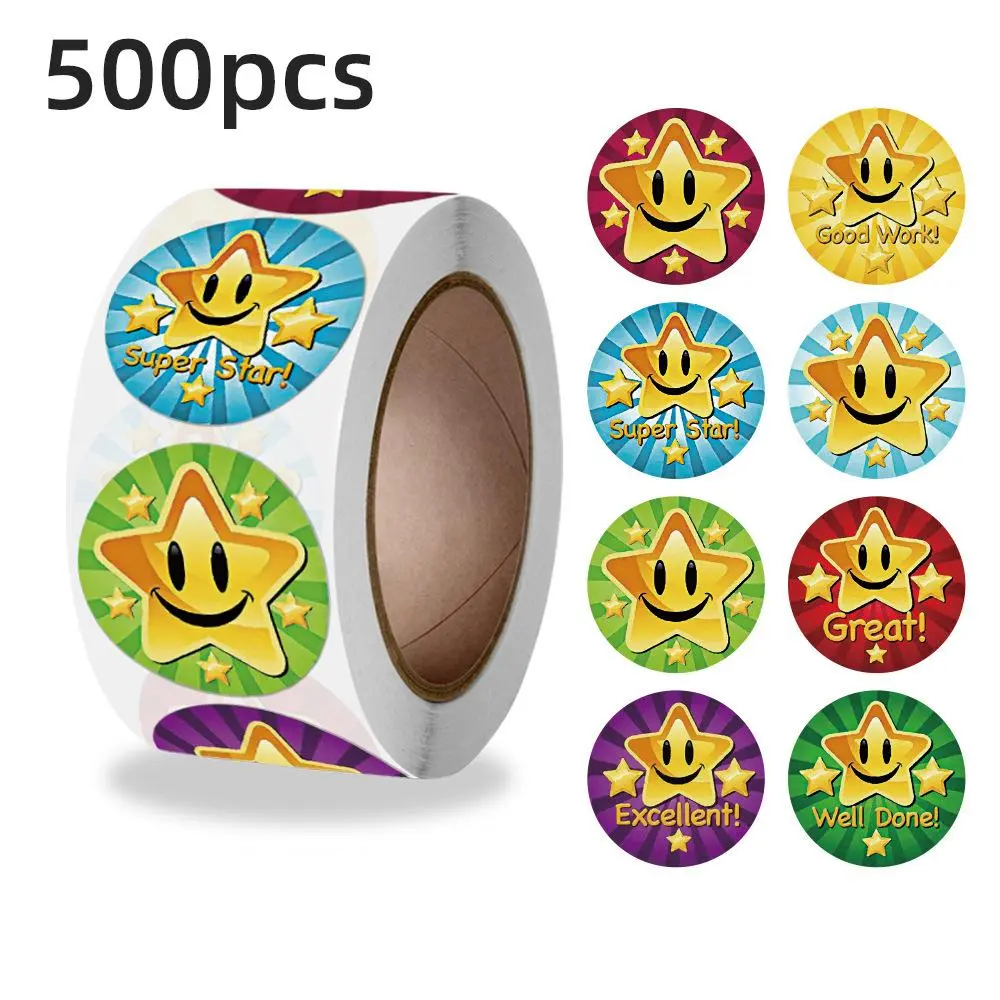 500pcs Star Smiley Face Reward Art Stickers, Funny Stickers, Positive Stickers, Perfect for Teachers Parents Kids Parties Birthdays, Motivational School Supplies Decoration