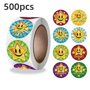 500pcs Star Smiley Face Reward Art Stickers, Perfect for Teachers Parents Kids Parties Birthdays, Motivational School Supplies Decoration