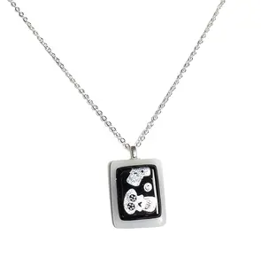 Dichroic Skulls on Milky White Fused Glass Pendant Necklace