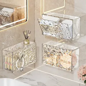 Bathroom wall hanging makeup towel storage box, water ripple transparent division box, waterproof storage box with hooks, suitable for lipstick, hair accessories, dental floss sticks, stationery and other objects storage, desktop storage, home essentials
