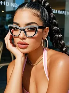 Unisex Vintage Cat Eye Frame Eyeglasses, Trendy Casual Eyeglasses for Everyday Use, Fashion Accessories for Outdoor Activities