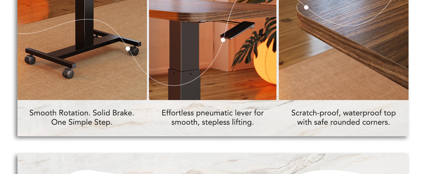 Portable Rolling Laptop Desk with Height Adjustment, Mobile T-Base Stand with Locking Casters, Sit-Stand Workstation for Bedside and Sofa, Walnut Finish Portable Rolling Laptop Desk with Height Adjustment, Mobile T-Base Stand with Locking Casters, Sit-Stand Workstation for Bedside and Sofa, Walnut Finish